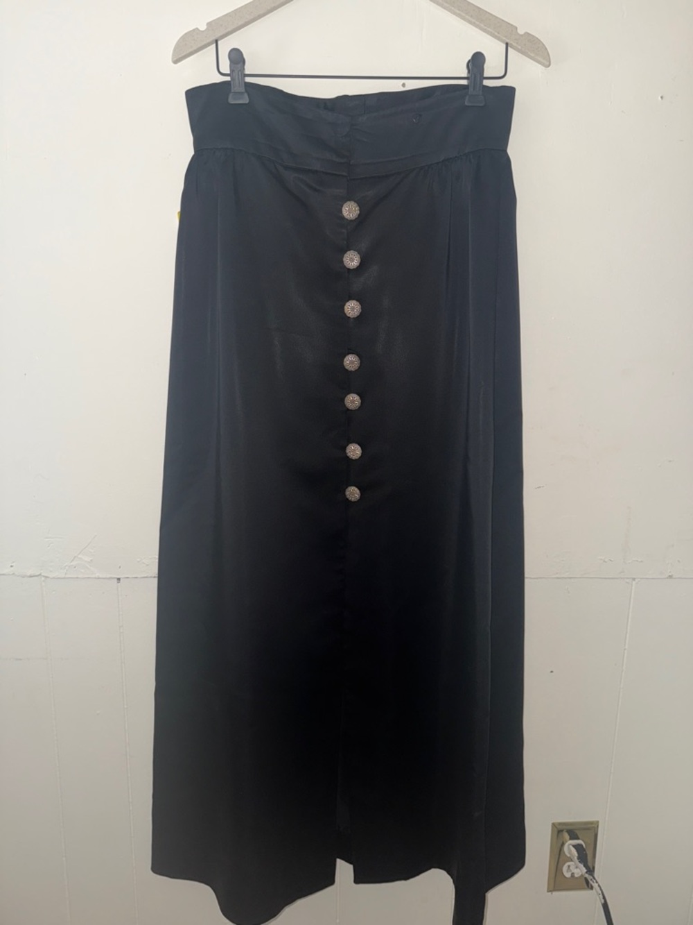 Button-Front Black Maxi Skirt with High Waist
